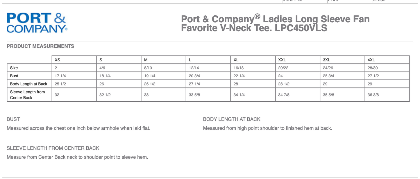 Port & Company® Ladies Long Sleeve Fan Favorite™ V-Neck Tee